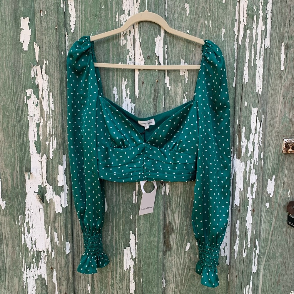 NWT Green white polka dot crop top privacy please